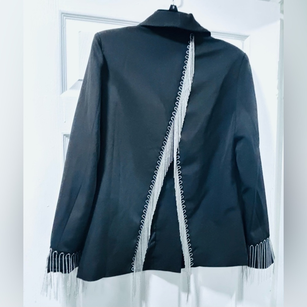 Elegant Black Jacket with Fringe Detailing